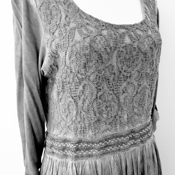 Heine Grey Boho Lace Trim Half Sleeve Dress Stretchy & Lined Size 42 / Au 12 - Picture 14 of 16